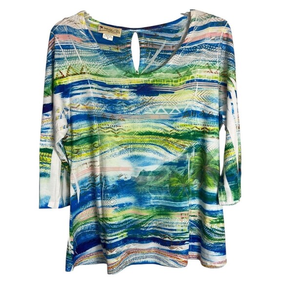 Impulse California Women's Tunic Knit Top w Keyhole Back  Size M  3/4-Sleeve - Picture 1 of 8